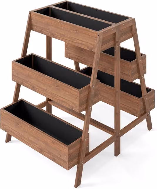 Orto rialzato a pi¨´ livelli in legno rivestito per interno ed esterno giardino patio balcone, Supporto per piante contenitore scaffale per serre Caff¨¨