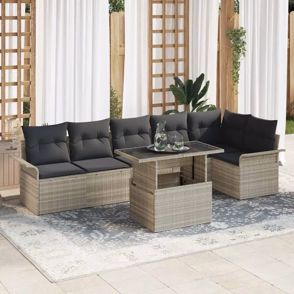 Set Divano da Giardino Moderno vidaXL in Polyrattan Grigio con Vetro per Terrazza e Giardino – 1