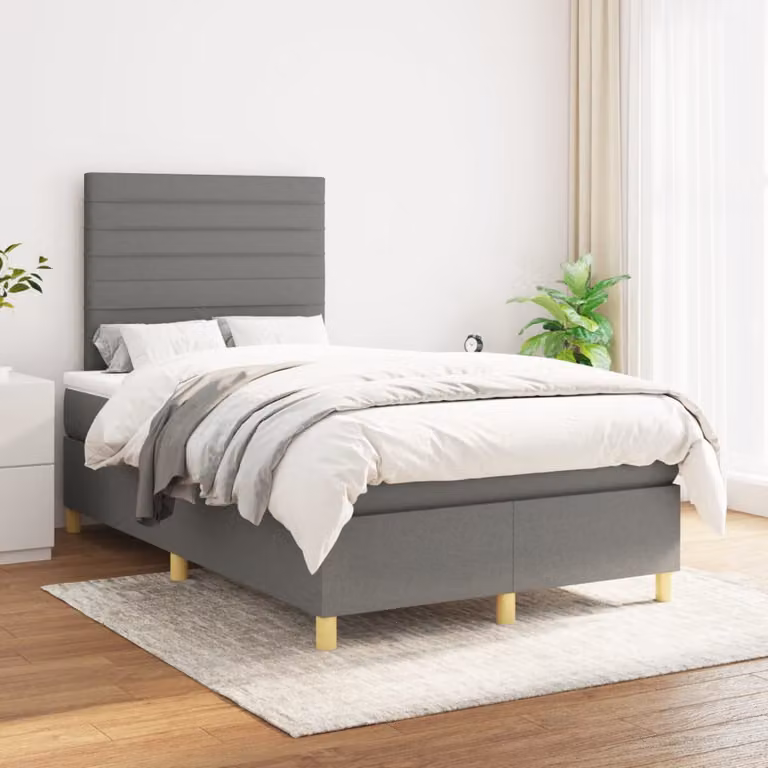 Letto Ibrido vidaXL con Giroletto a Molle e Materasso a Tasche, Grigio e Bianco, L/P/H: 200 x 120 x 44 cm