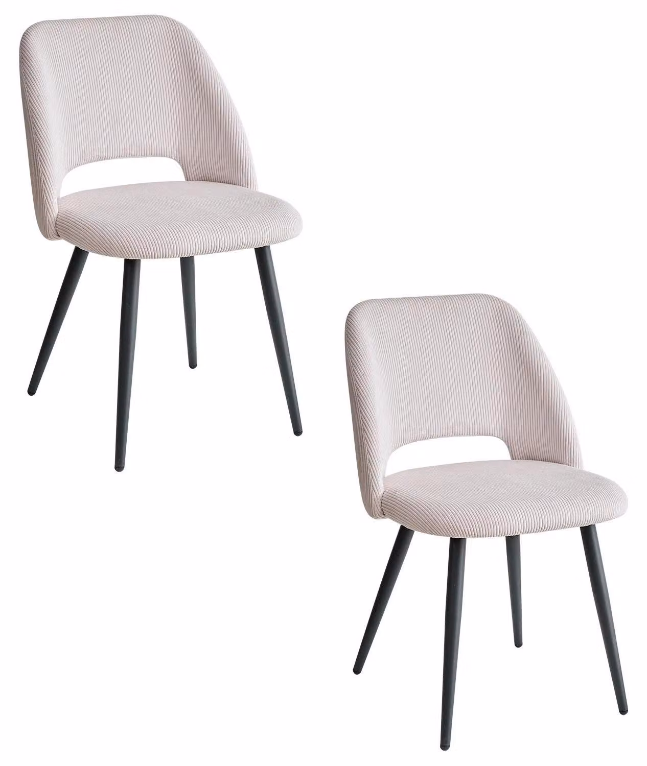 Sedia da pranzo, tessuto in velluto a coste, struttura in metallo, 2 pezzi, beige