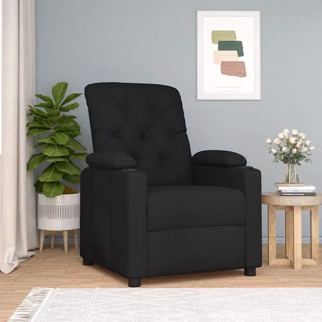 Poltrona Reclinabile Relax vidaXL in Tessuto Nero con Braccioli e Regolazione Manuale – 1