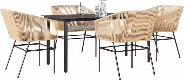 Set da Pranzo da Giardino 5pz con Cuscini Polyrattan Vetro 3334621