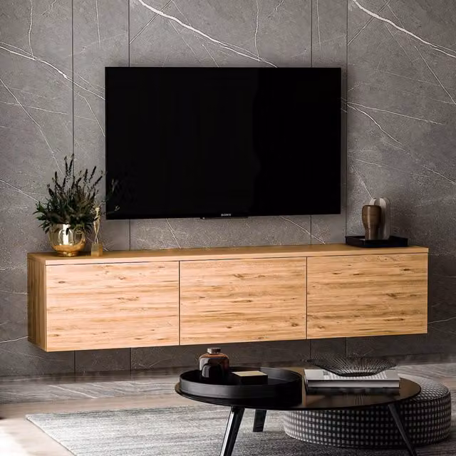 Mobile porta TV Surrigone DMORA in legno rovere marrone con 3 vani, L 160 cm x P 32 cm x H 35 cm