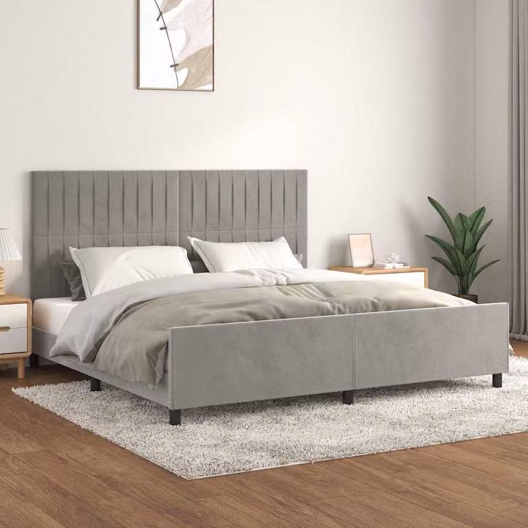 vidaXL Giroletto senza Materasso in Velluto Grigio con Struttura in Legno L 200 x P 200 cm