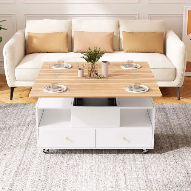 Tavolino da salotto regolabile in altezza - Zephmum- 100x50x47.5cm- 4 cassetti e tavoli idraulici