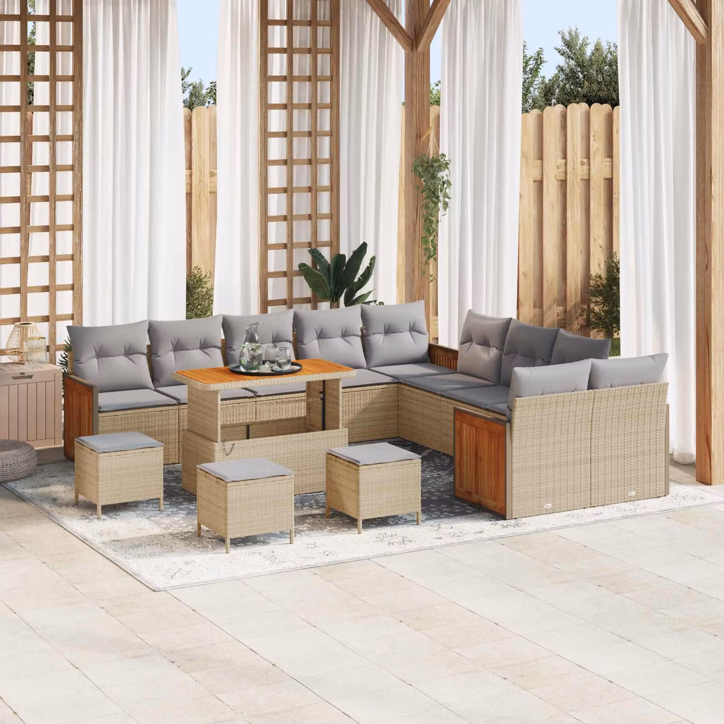Set Divano da Giardino vidaXL 14 Pezzi a Forma di U con Cuscini Beige e Grigio Chiaro – 1