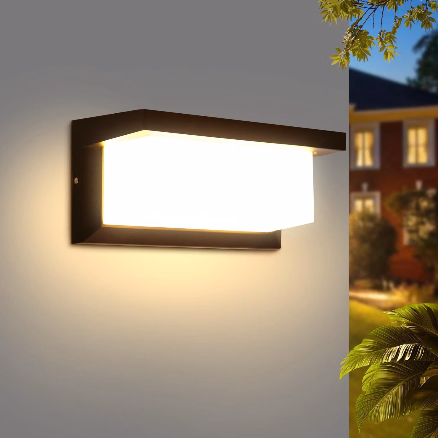 Lampada da parete esterna a LED, 18W, 3000K, grado di protezione IP65, quadrata, in alluminio, colore nero