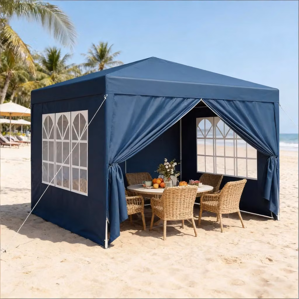 Pavillon da giardino pieghevole WISHDOR blu con pareti laterali e altezza regolabile L/P: 300 x 300 cm, H: 258 cm – 2