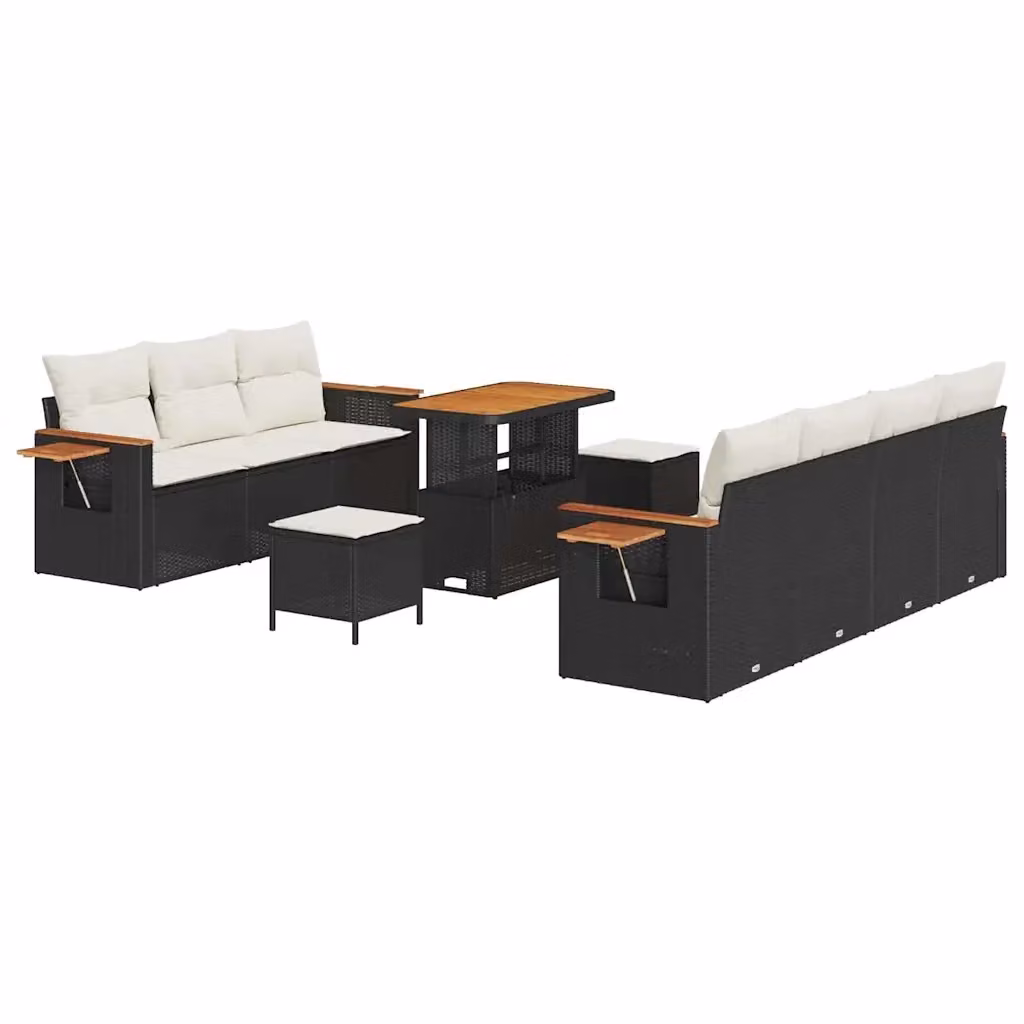 Set Divano da Giardino vidaXL 13 Pezzi con Tavolino e Pouf Nero e Beige con Cuscini Imbottiti e Struttura in Acciaio – 2