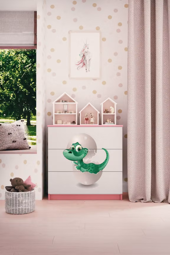 Cassettiera per bambini Little Dino nel colore rosa Babydreams