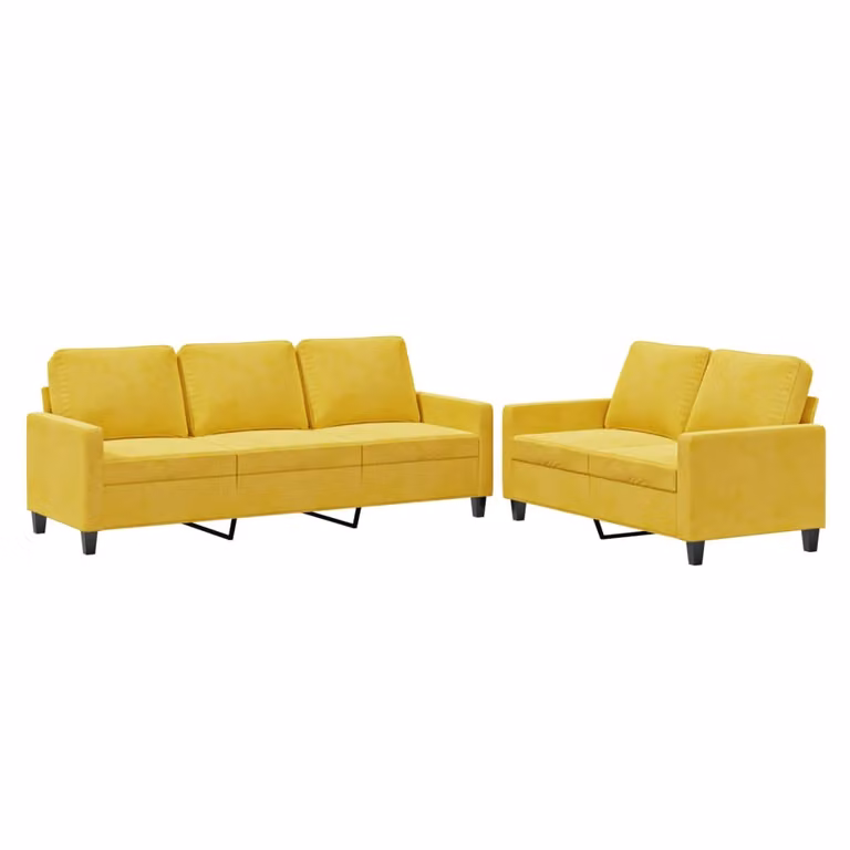 Set di Divani 2 pz con Cuscini giallo in Velluto