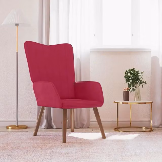 Poltrona Relax Moderna in Velluto Rosso Vino con Braccioli e Struttura in Legno e Metallo