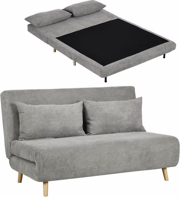 Divano Letto Moderno Effetto Lino Grigio Schienale Regolabile in 3 Posizioni Salvaspazio per Casa Soggiorno 141x90x81 cm