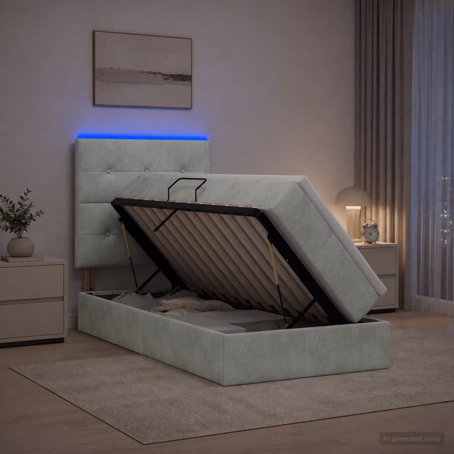 Letto con contenitore e illuminazione LED vidaXL, Grigio, L/P/H: 190 x 90 x 128 cm