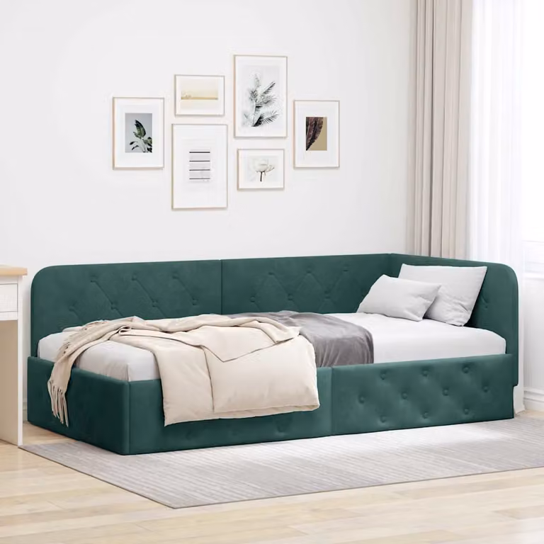 Cornice del letto ad angolo vidaXL in velluto verde, L 100 x P 200 cm