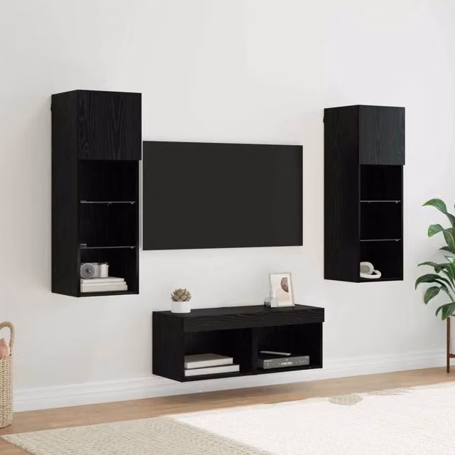 Mobiletti TV da Parete 4 pz-Set di 4 Credenza per TV sospesa Rovere Nero 40 x 30 x 30 cm 730915