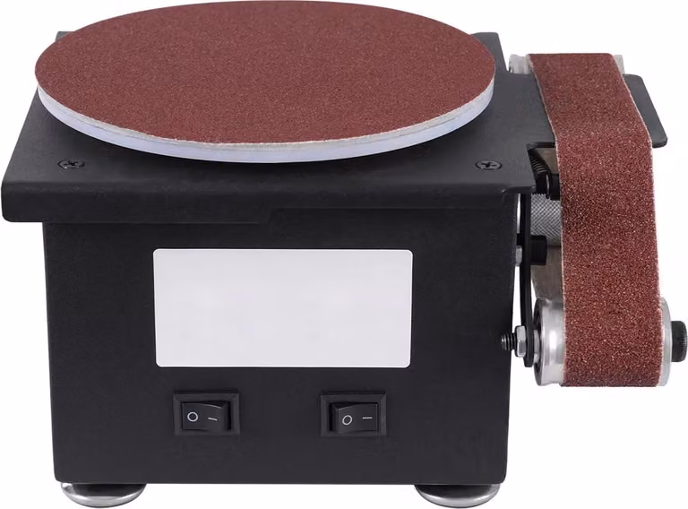 Levigatrice elettrica - Levigatrice a nastro e a disco - 100 W - Velocità variabile a 7 livelli - 4250–8500 giri/min - Nastro 30×380 mm - Disco 150 mm - 220–240 V - Nero