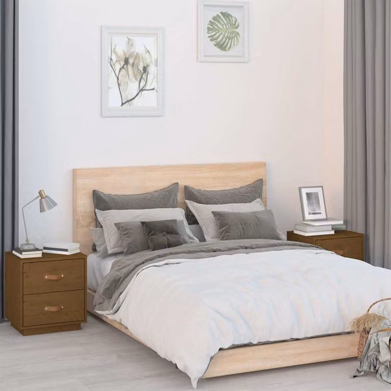 Set di 2 comodini vidaXL in legno massello di pino color marrone, stile rustico, L 40 cm x P 34 cm x H 45 cm