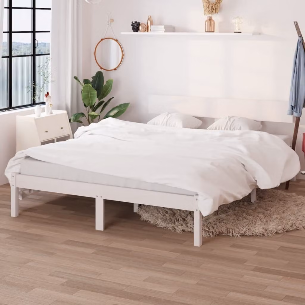 The Living Store Letto in legno massiccio di pino bianco 135x190 cm