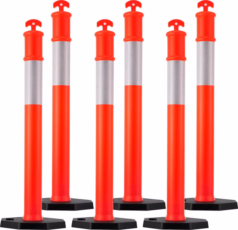 SucceBuy paletti di controllo del traffico 6 pezzi (114 cm) con base robusta e strisce riflettenti, resistenti paletti di sbarramento per cantieri, parcheggi e per l'organizzazione della folla, rosso