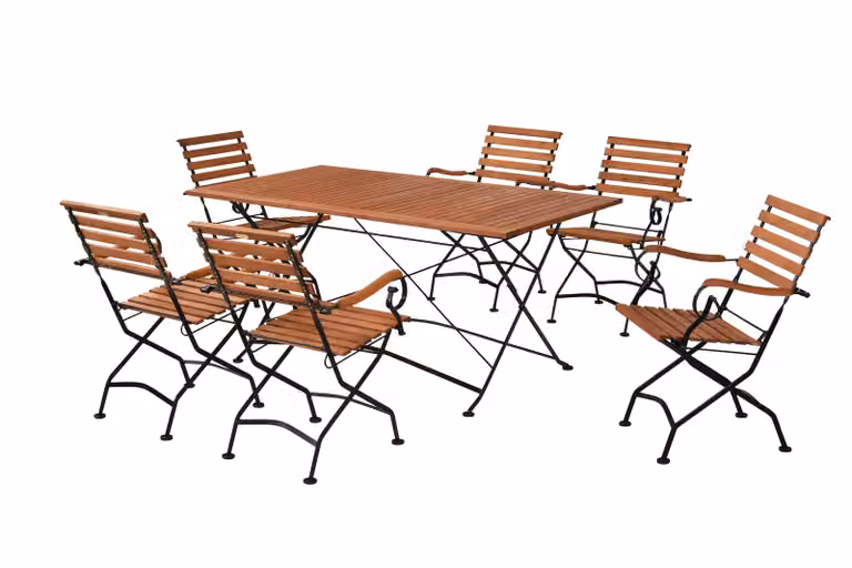 Set di mobili da giardino Merxx Schlossgarten 7 pezzi, 6 poltrone pieghevoli, tavolo pieghevole 160 x 90 cm - acciaio piatto con eucalipto