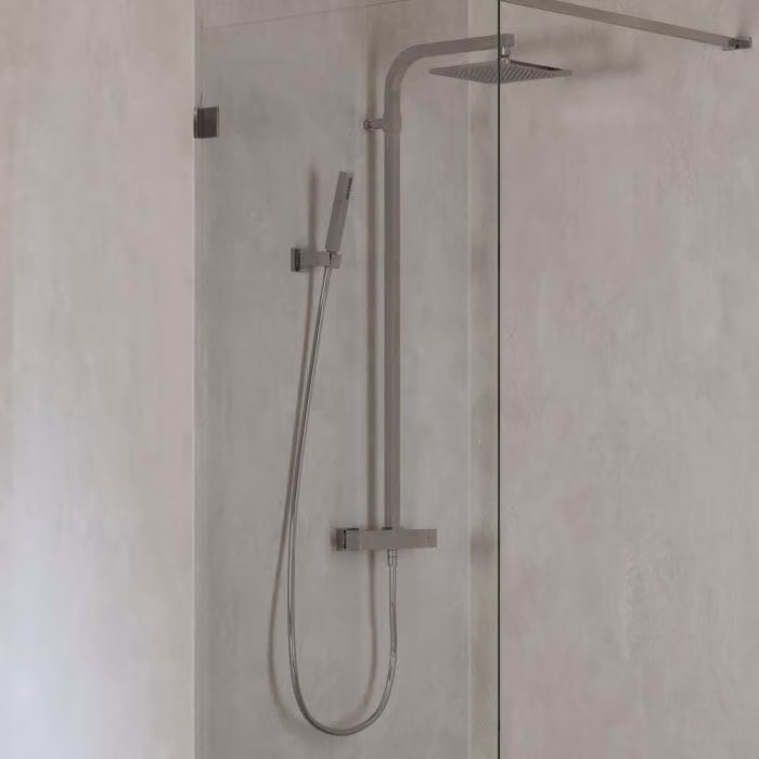 Sistema doccia a parete ALLUVION Mercur, con termostato, soffione da 22 x 22 cm e set doccetta