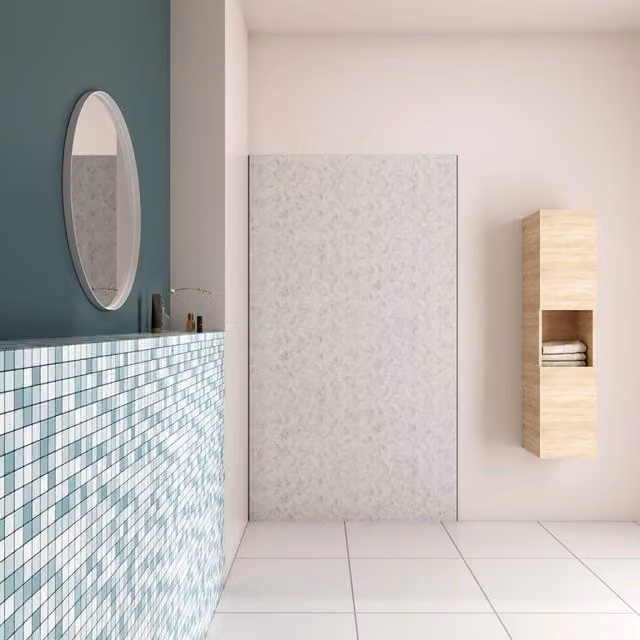 Pannello Doccia Aica Italy in Alluminio con Finitura Stone Look Grigio Cemento, L: 100 cm, H: 210 cm