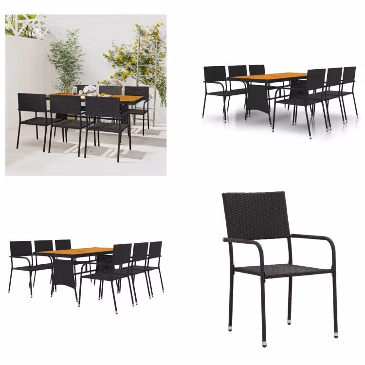 vidaXL set da pranzo da giardino 7 pezzi in rattan nero - Set da pranzo da giardino - Set da pranzo da giardino - Set da pranzo da terrazza - Set da pranzo per esterni