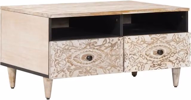 Tavolino da salotto moderno vidaXL in legno di mango e metallo, rettangolare, Bianco e Nero, L: 80 cm, P: 54 cm, H: 40 cm