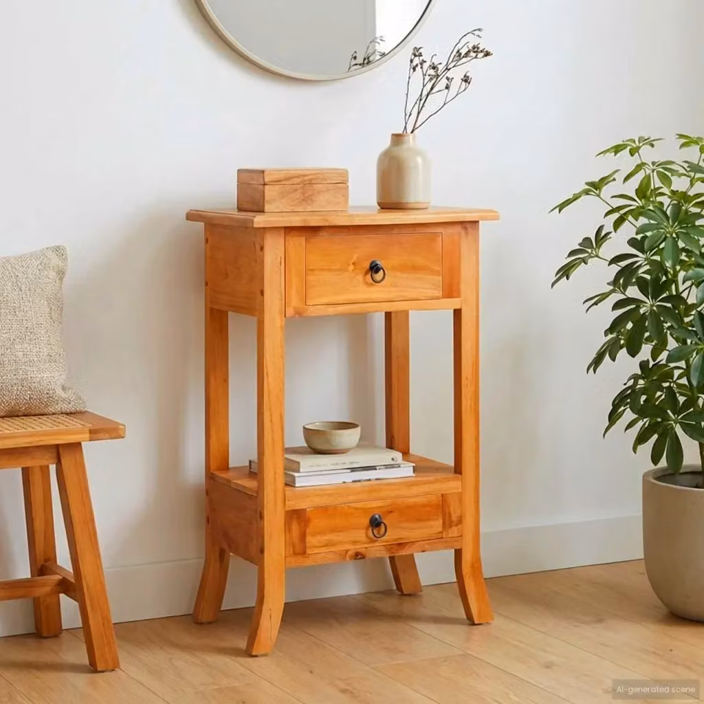 Tavolo Consolle d'Ingresso con Cassetto in Legno Naturale Marrone L/P/H: 50,5 x 30 x 75,5 cm – 2