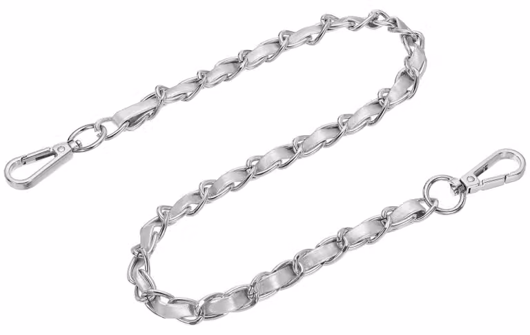 Catena con passanti per borse, 61 cm, color argento, con fibbie