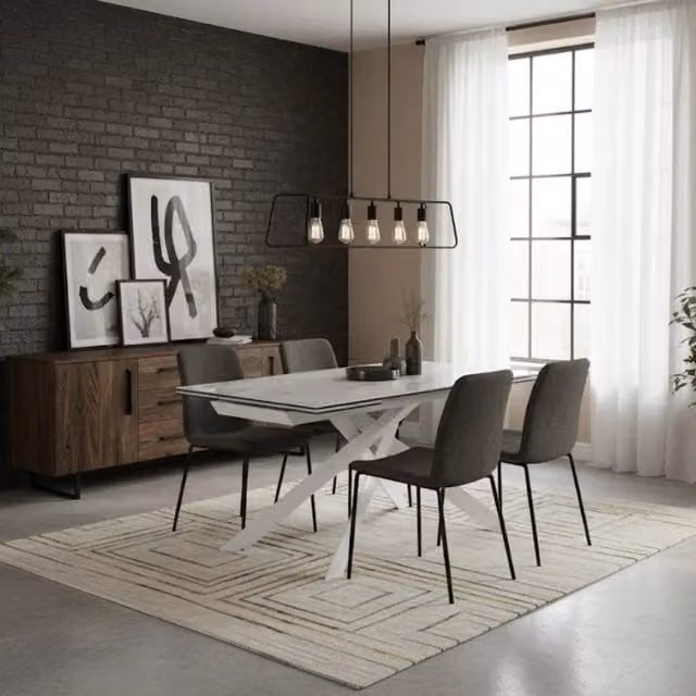 Tavolo da pranzo allungabile Axis Duzzle in ceramica e vetro effetto marmo bianco e antracite, L: 160-240 cm, P: 90 cm, H: 76 cm – 1