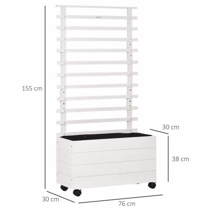 Fioriera WISHDOR in legno bianco con grigliato e ruote L: 76 cm, P: 30 cm, H: 155 cm – 2