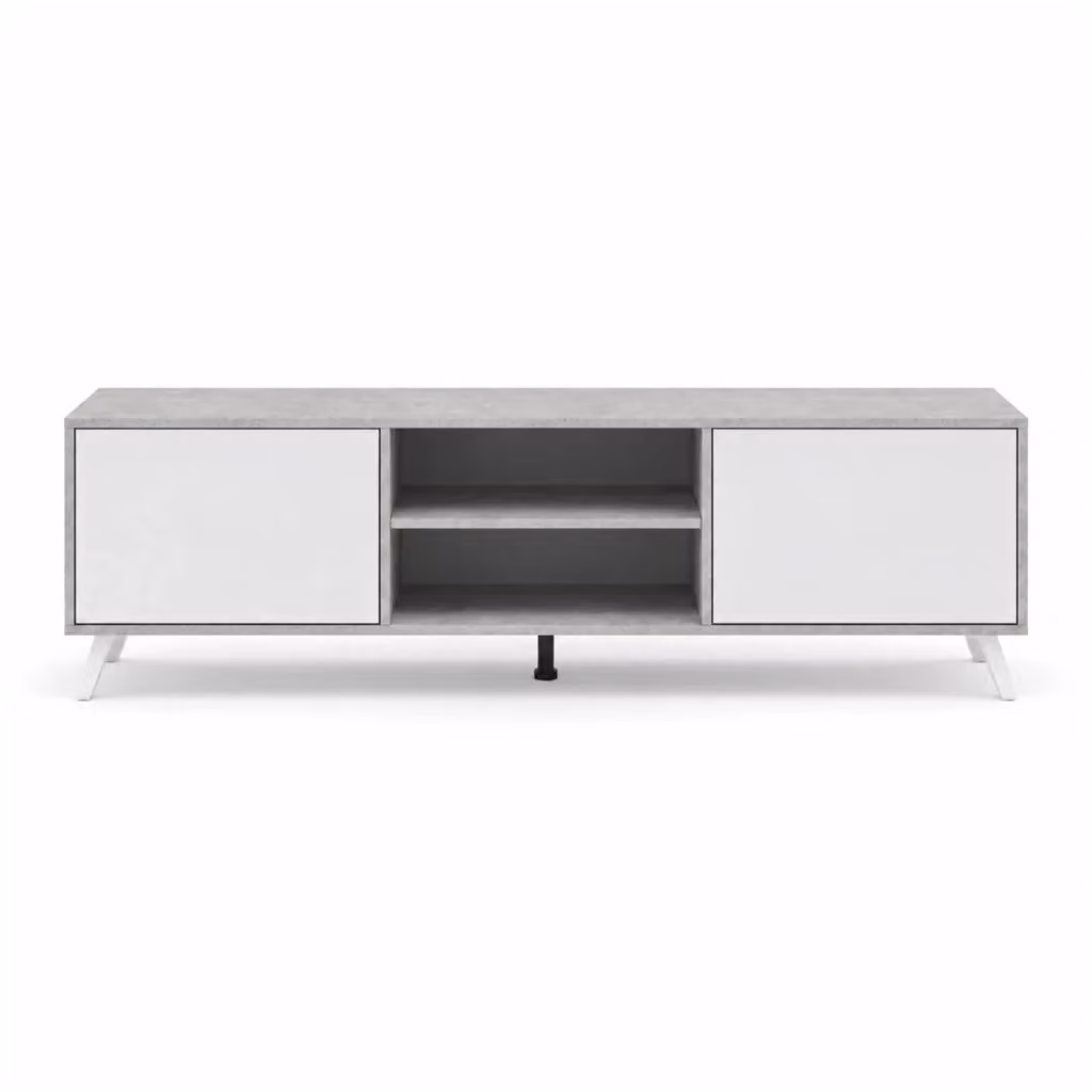 Mobile TV Contemporaneo MEGAOFFERTE con 2 Ante Battenti e Ripiani Aperti, Stile Scandinavo, Grigio e Bianco, L/P/H: 180 x 39,6 x 49 cm – 2