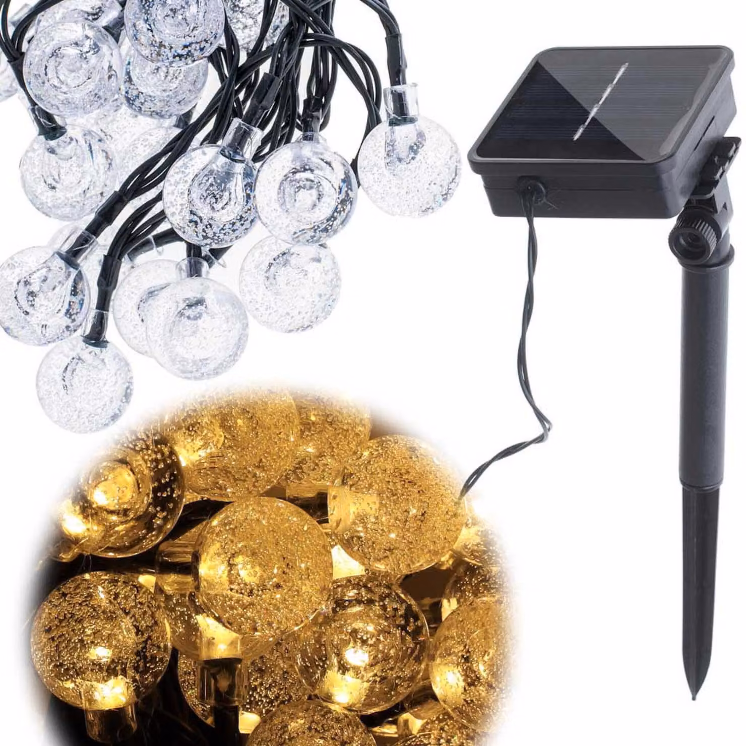 Palline solari da giardino 7m 50LED bianco caldo