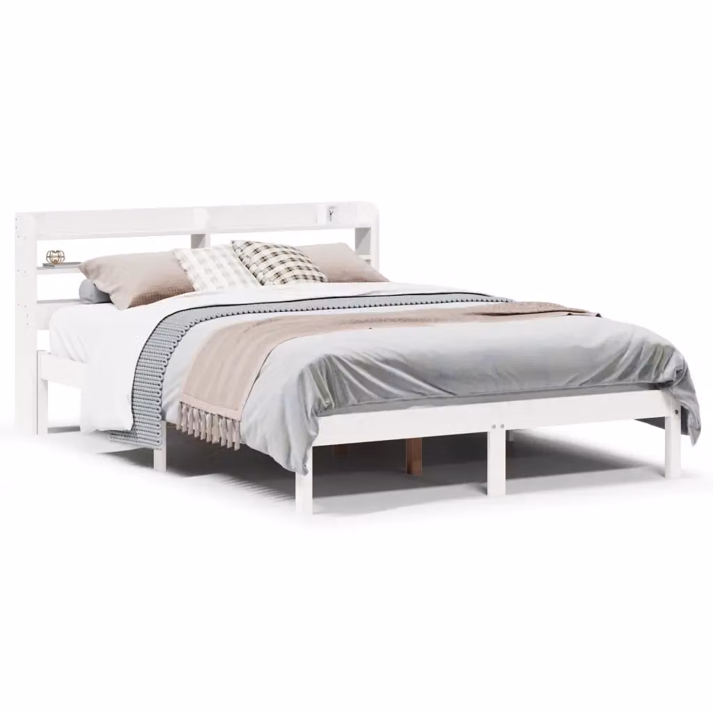 vidaXL Letto in Legno Massello di Pino Bianco con Ripiani Laterali L: 140 cm, P: 200 cm – 2