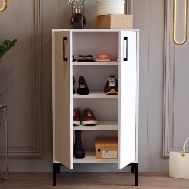 Scarpiera Moderna DMORA con 8 Ripiani e Ante a Battente, Colore Bianco, L: 60 cm, P: 35 cm, H: 111 cm – 1