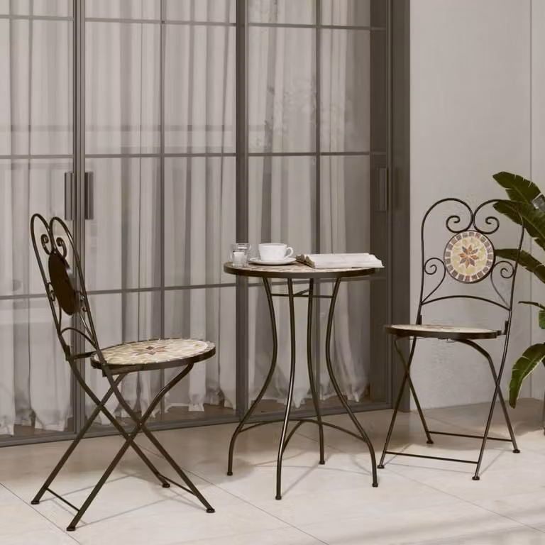Set da Bistrot vidaXL in Metallo e Ceramica con Mosaico Geometrico Multicolore, Arancione e Bianco