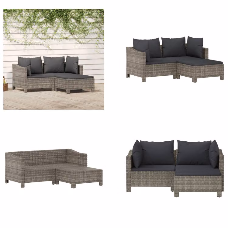 vidaXL Set salotto da giardino 3 pezzi con cuscini in poly rattan grigio - Set salotto da giardino - Set salotto da giardino - Set salotto - Set arredo giardino