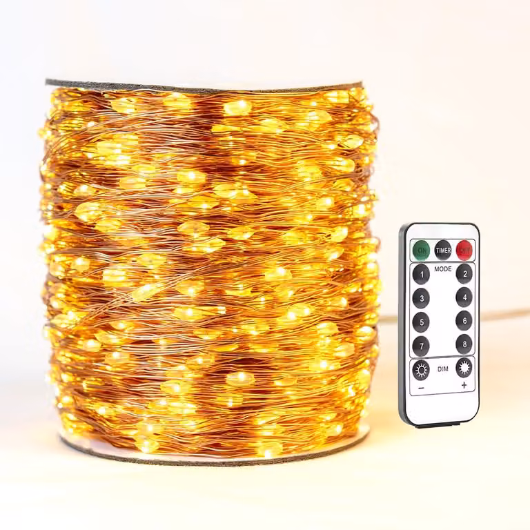 Catena luminosa a LED, 200 metri, 2000 LED bianco caldo, impermeabile, con dimmer
