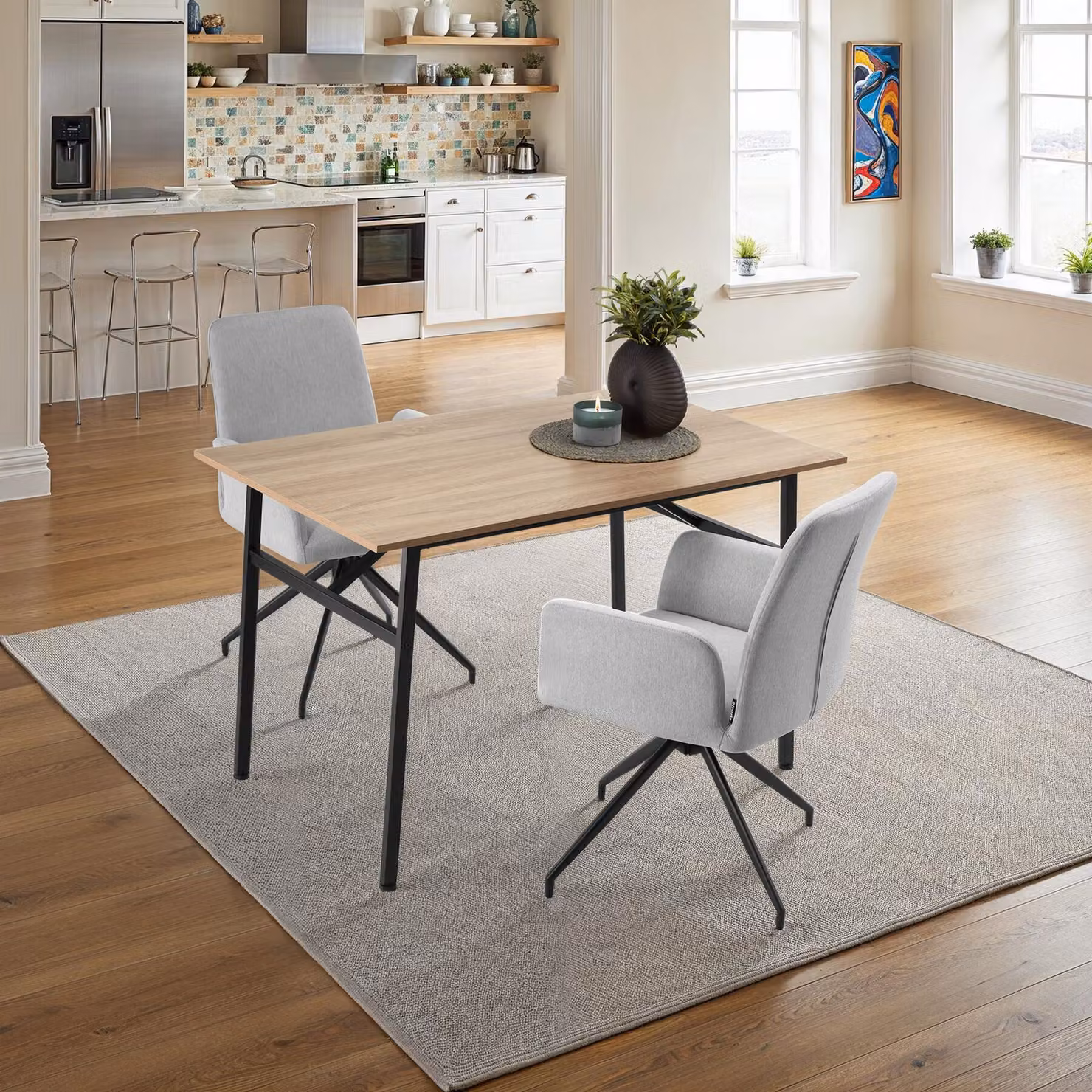 Tavolo da pranzo industriale TecTake GmbH in legno rovere color marrone, L: 150 cm, P: 75 cm, H: 76 cm – 2