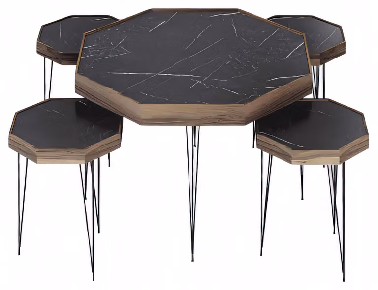 Schwarzer Holz Couchtisch mit Beistelltischen modern eleganter Stil