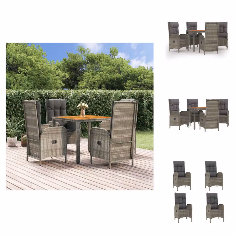 vidaXL Set da pranzo da giardino 5 pezzi con cuscini in poly rattan grigio - Set di mobili da giardino