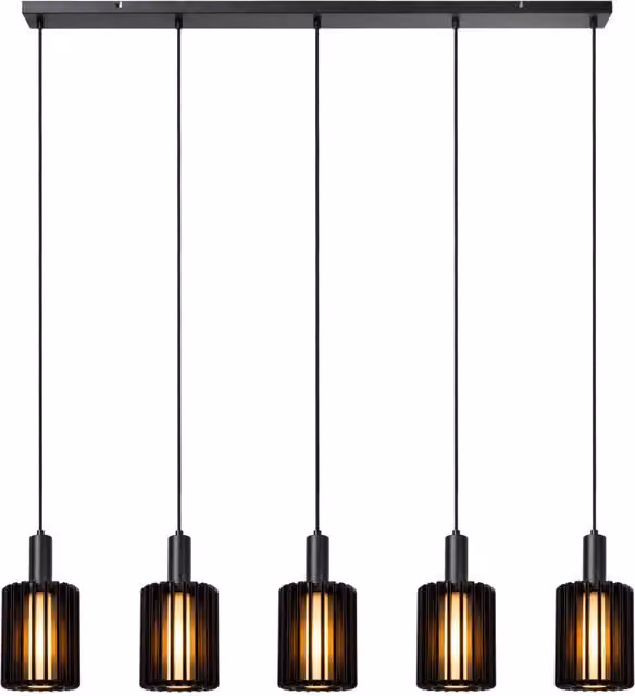 Lampada sospesa a barra LAMBRES 5xE27 nera Lucide