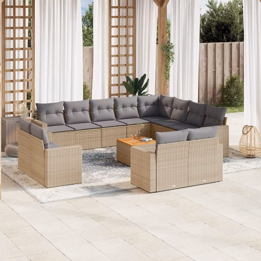 vidaXL Set Divano da Giardino a L 13 pz in Polyrattan con Cuscini Beige e Grigio – 1