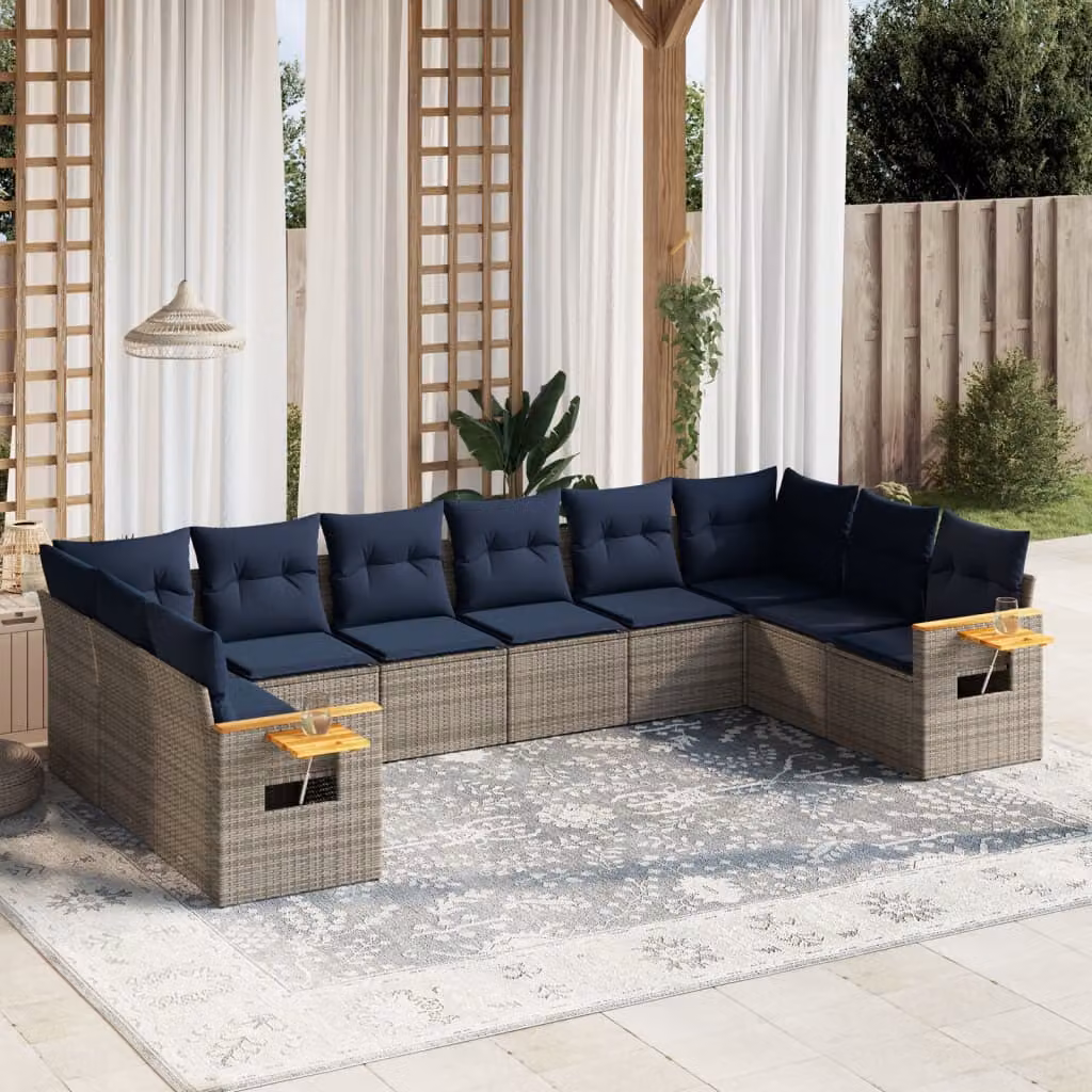 Maison Exclusive - Set Divani da Giardino 10 pz con Cuscini Grigio in Polyrattan