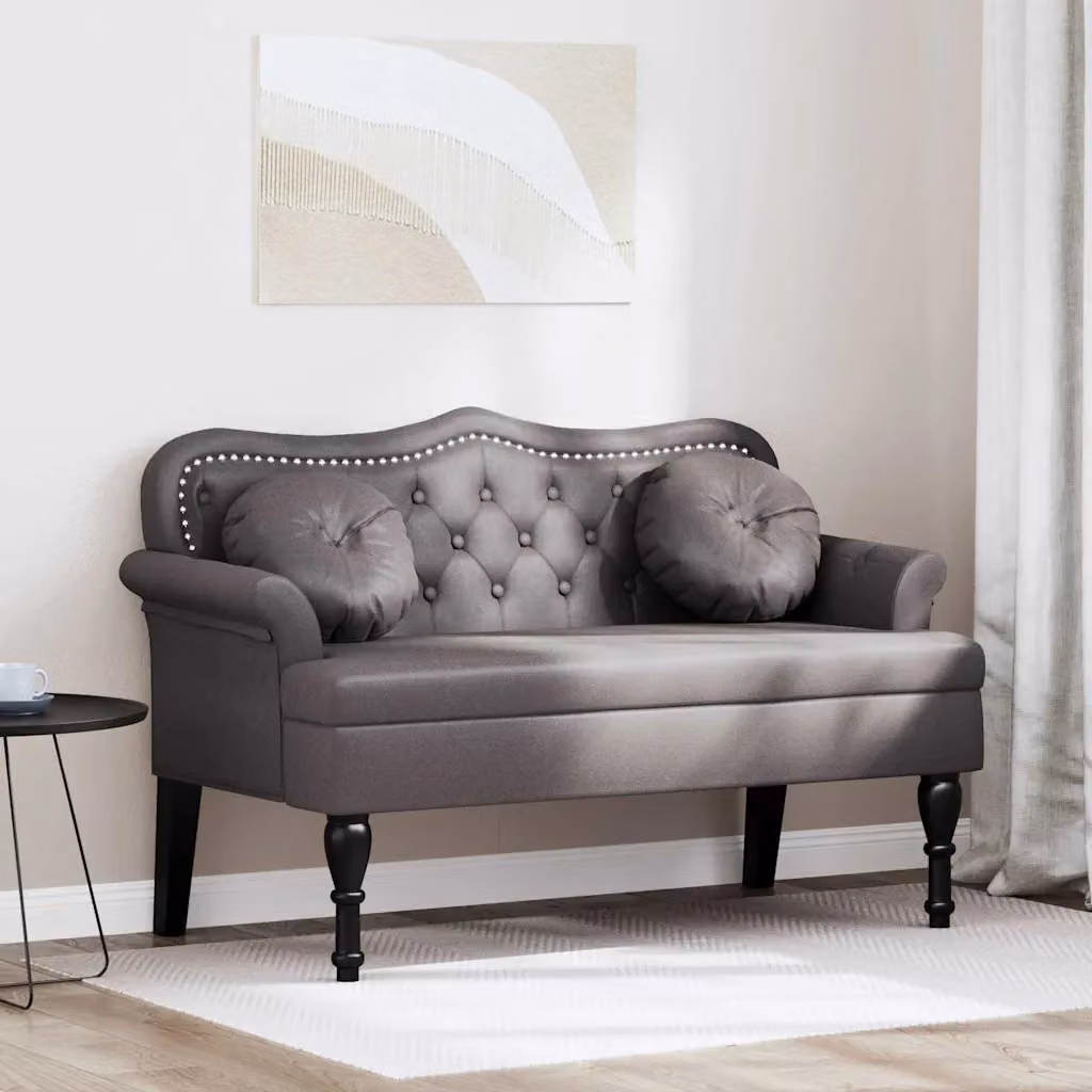 Panca Chesterfield vidaXL in pelle sintetica grigia con braccioli, L: 120,5 cm, P: 65 cm, H: 75 cm – 1