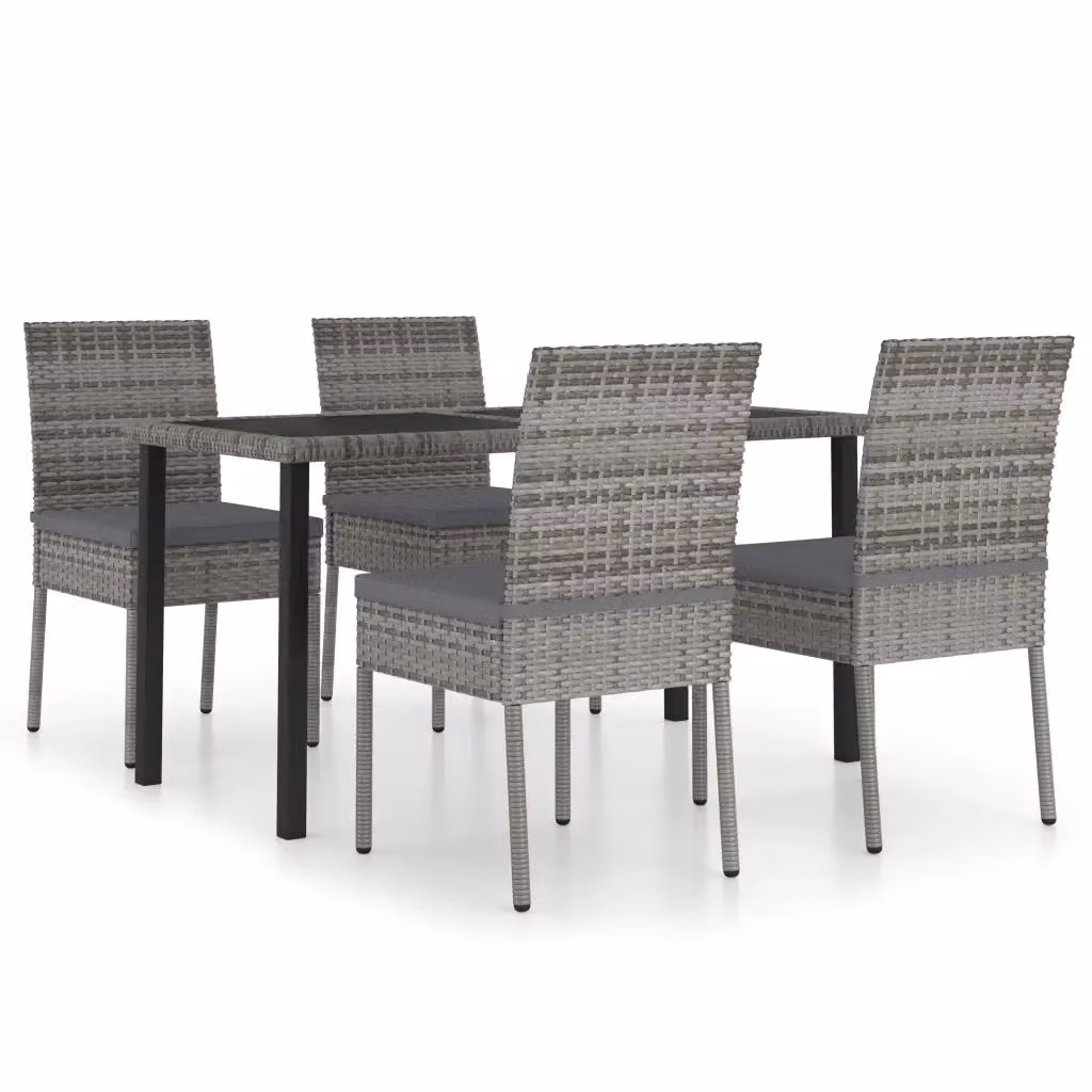 Set da pranzo da giardino vidaXL in 5 pezzi in polyrattan grigio e nero con piano in vetro – 2