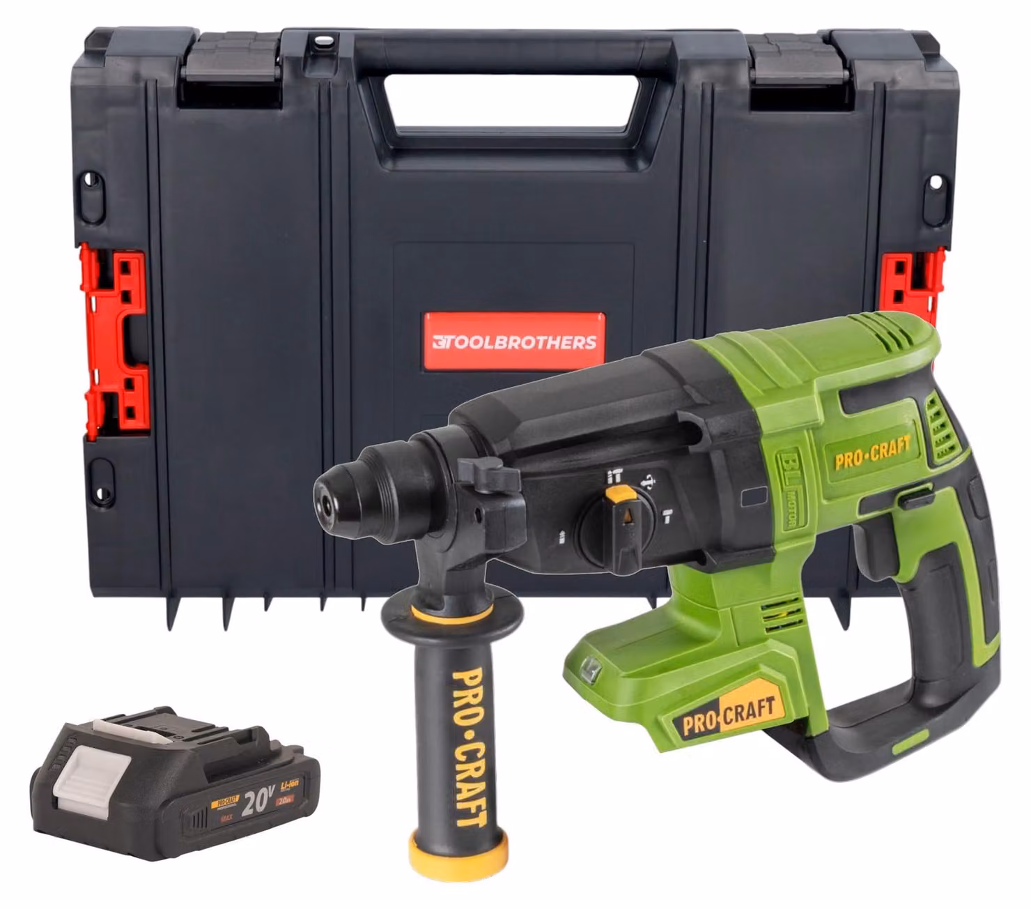 Martello perforatore a batteria Procraft PHA40bb 20 V 2,6 J SDS plus Brushless + 1x batteria 2,0 Ah + valigetta RHINO - senza caricabatterie