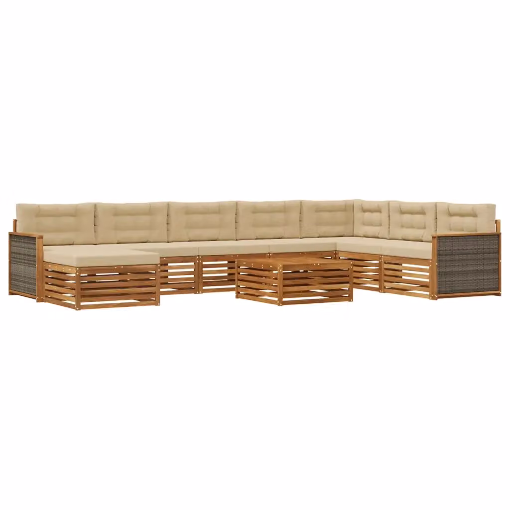 Set di divani da esterno a L vidaXL in legno di acacia con cuscini beige e marrone – 2